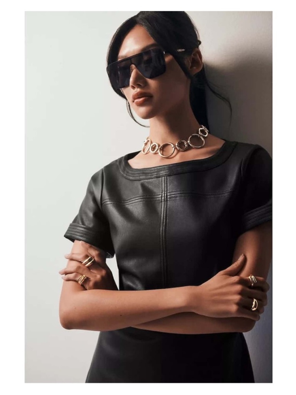 Anthropologie Black Faux Leather Mini Dress - Picture 6 of 16